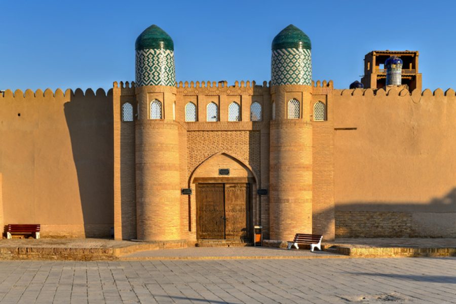 Kunya-Ark Citadel in Khiva, Khorezm Region, Uzbekistan. According to historical evidence, in 1686, Arang-khan began the construction of the citadel Kunya-ark at the western gates of Ichan-kala.