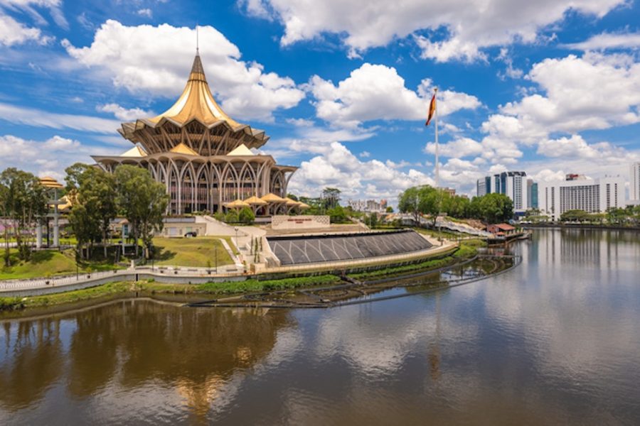 New Sarawak State Legislative Assembly Building in Kuching, Sarawak, Borneo, Malaysia. Translation: State Legislative Assembly