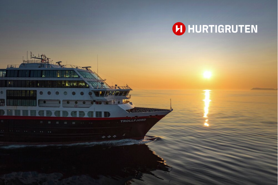 MS Trollfjord - Sunset - Hurtigruten with Logo