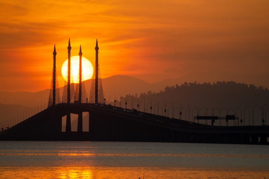 Egg yolk sunrise at Penang Bridge.