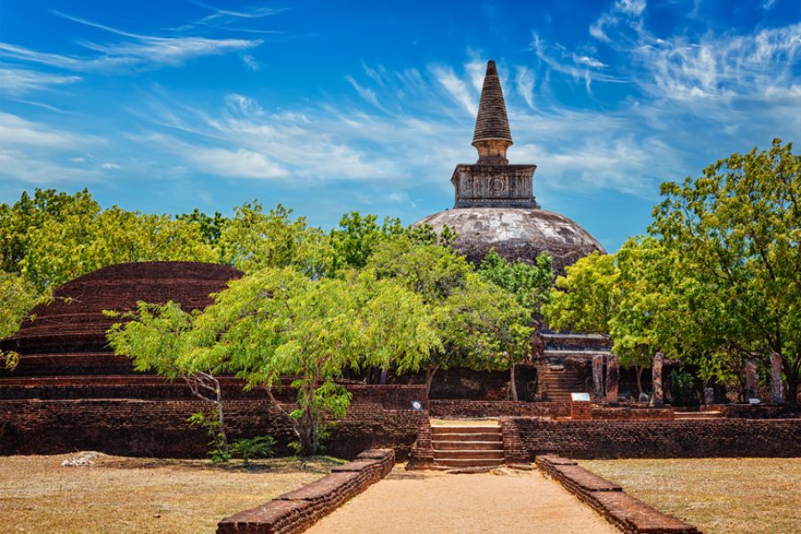 Sri Lankan tourist landmark - ruins of Kiri Vihara Buddhist dagoba. Polonnaruwa, Sri Lanka